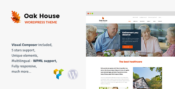 Oak House - Senior Care, Retirement, Rehabilitation WordPress Theme Laverne Daryl